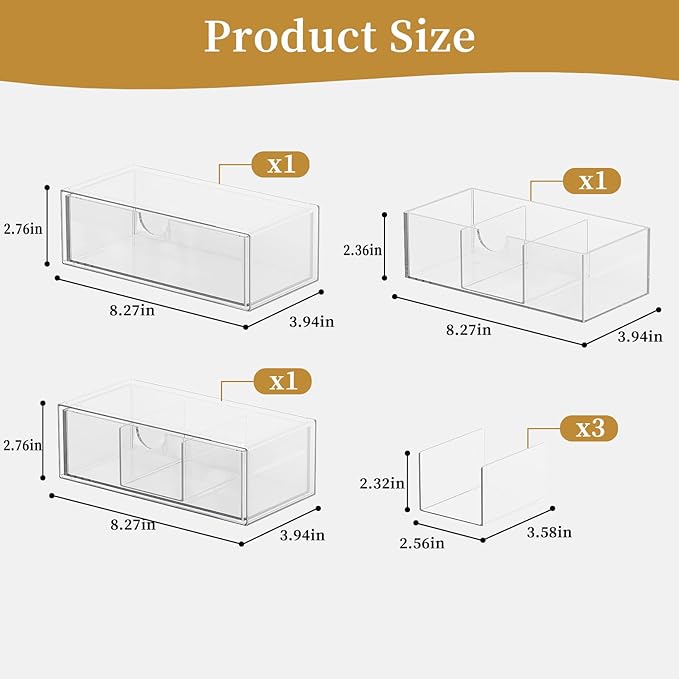 Medicine Cabinet Organizer with Removable Dividers, 3-Tier Stackable Drawer Storage for Bathroom, RV, Vanity, Countertop & De