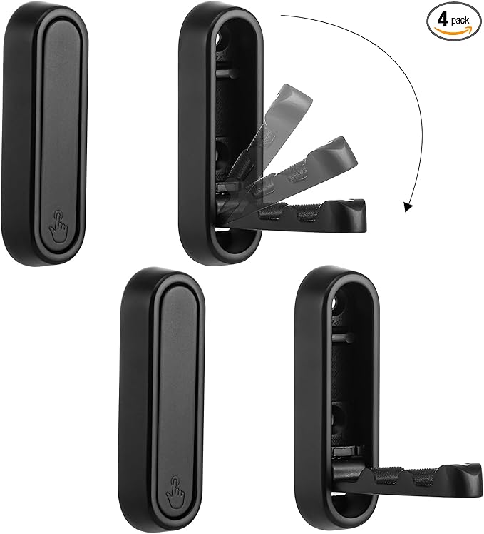 Dntorx Folding Coat Hooks, 4 Pcs Foldable Black Wall Hooks Heavy Duty Foldable Hook Bathroom Towel Hooks Robe Hooks Wall Moun
