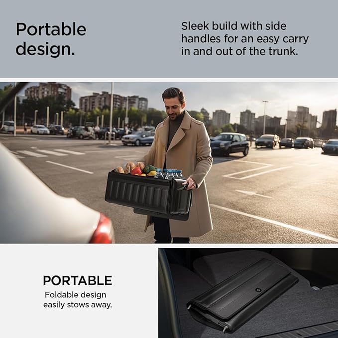 Spigen Trunk Organizer Collapsible Heavy Duty Foldable with Lid for SUV, Model Y juniper (2025/26),