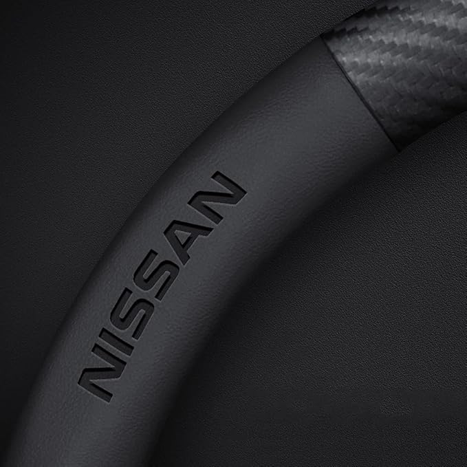 Customized Steering Wheel Cover Compatible with Nissan, Nappa Leather & Carbon Fiber Design Car Steering Wheel Cover, with Coasters and 3-in-1 USB Fast Charging Cable (Black)