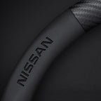 Customized Steering Wheel Cover Compatible with Nissan, Nappa Leather & Carbon Fiber Design Car Steering Wheel Cover, with Coasters and 3-in-1 USB Fast Charging Cable (Black)