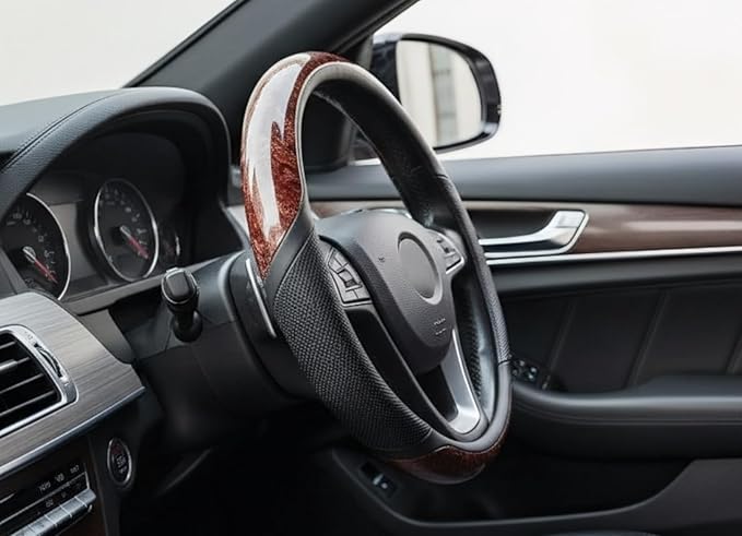 Wood Grain Steering Wheel Cover Microfiber Leather Breathable Anti Slip Universal Protector 14.5-15 inch Car Interior Accesso