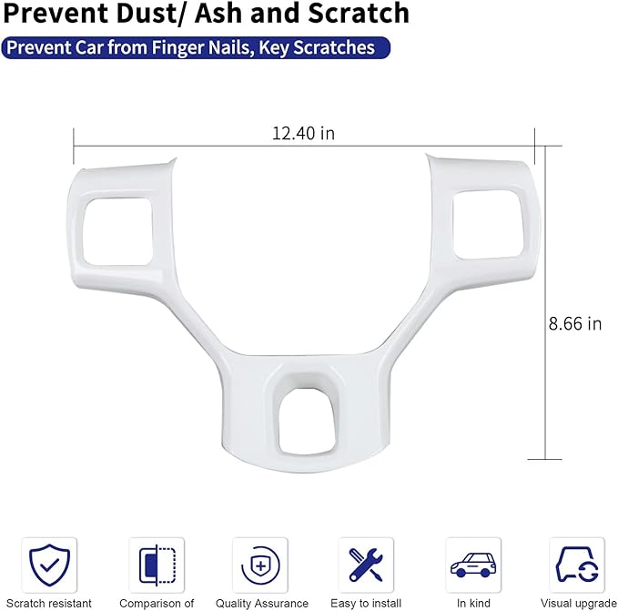 Hoolcar Interior Steering Wheel Cover ABS Trim for 2010-2017 Dodge RAM 1500 Accessories, White