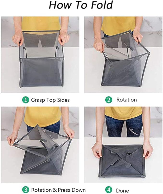 Pop Up Laundry Baskets - Mesh Collapsible Laundry Hampers Storage with Handle - Foldable for Washing Storage, Great for The K
