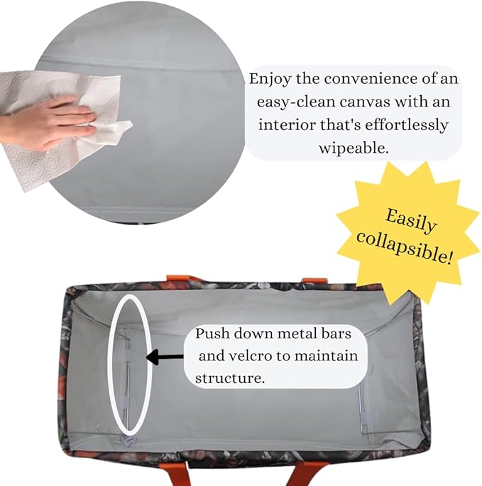 NGIL Extra Large Utility Tote Reusable Grocery Bag Oversized Collapsible for Groceries, Storage, Picnic, Beach (Camo-orange)