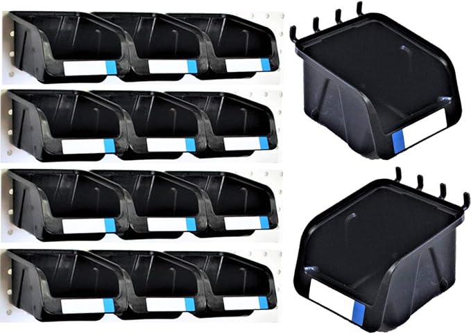 WallPeg 12 Black PEGBOARD Bins - Peg Board Organizer Accessories - Pegboard Bins for Craft Room Storage & Garage Organization