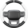MEWANT Hand Stitch Black White Artificial Leather Steering Wheel Cover for Ford F150 Lightning F350 2024 Expedition