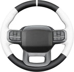 MEWANT Hand Stitch Black White Artificial Leather Steering Wheel Cover for Ford F150 Lightning F350 2024 Expedition