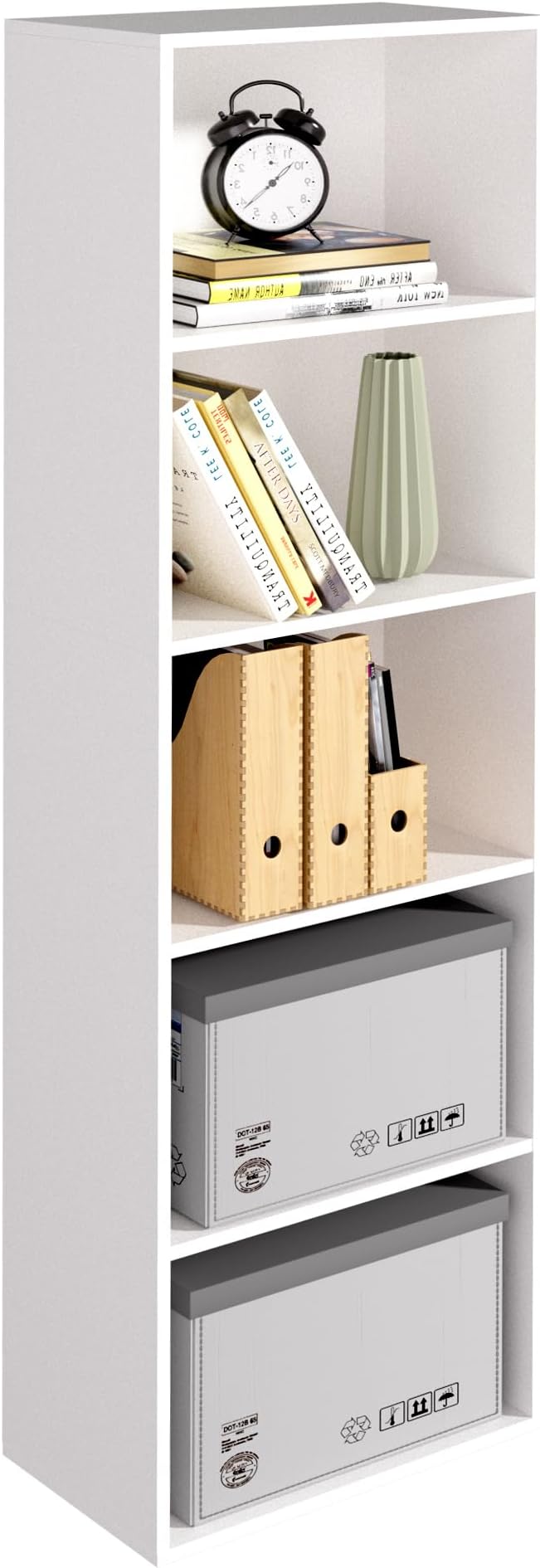 Wooden 5 Cube Storage Organizer, White 5 Tier Bookcase Bookshelf Freestanding Storage Display Organizer, Versatile Cubes Open