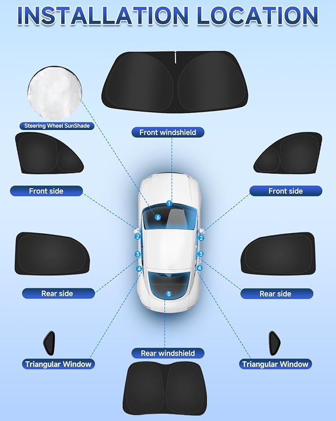 8PCS Window Shades for Ford Mustang Mach-E(2021-2025) Accessories – Full Coverage Sun Shade for Side Windows, Rear Triangular & Windshield – UV Protection & Privacy for Camping, Napping, Relaxing