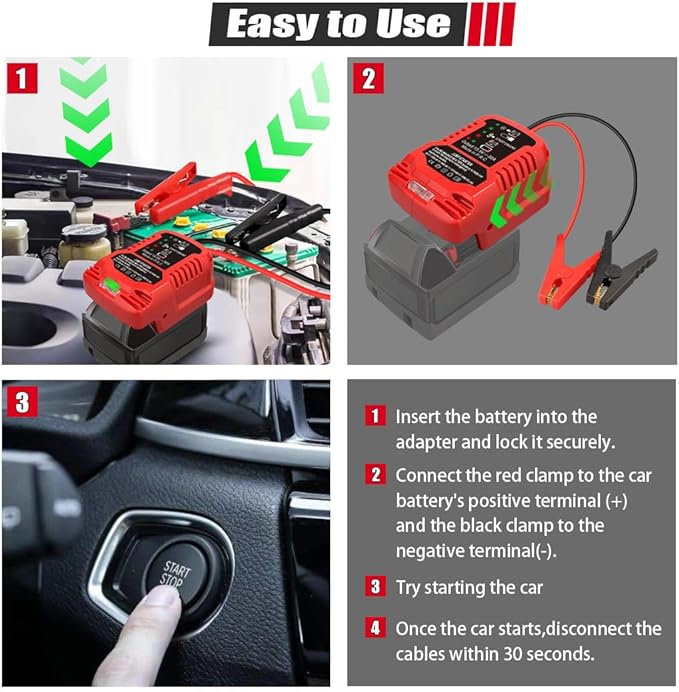Car Jumper Starters Adapter for Milwaukee for M18 Battery, 11AWG Cable Convert to Jumper Starter Automotive Booster, Jump kit Cable for Car Batteries (NO Battery)