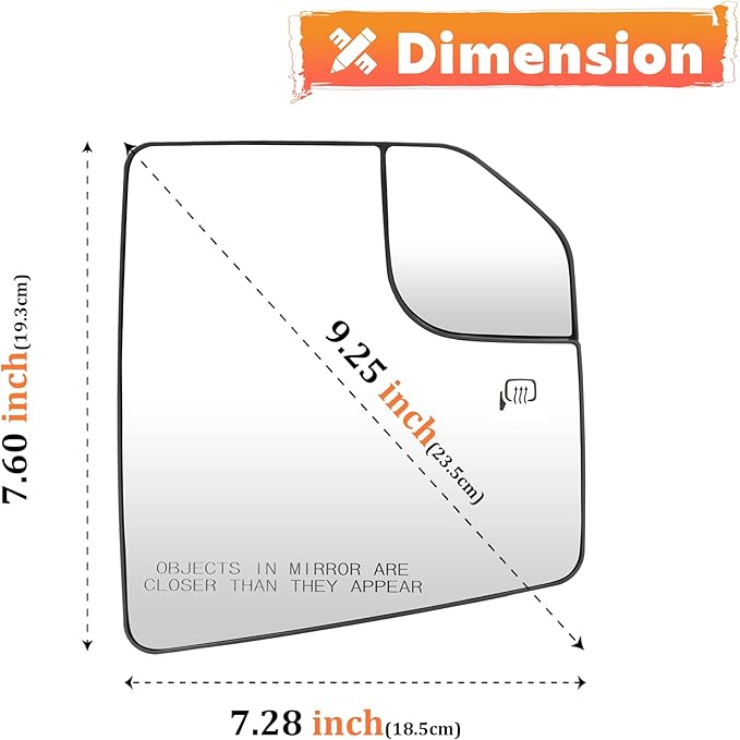 Passenger Side Heated Mirror Glass Fits for Ford F-150 2015 2016 2017 2018 2019 2020 Right Convex with Blind Spot Mirror Replacement for FL3Z17K707A