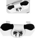 Bling Car Sunglass Holder, Rhinestone Bow Visor Storage Case for Sunglass Receipt Ornament, Soft Lining Anti-scratch Holder Clip, Interior Organizer Accessory for Cars (White)