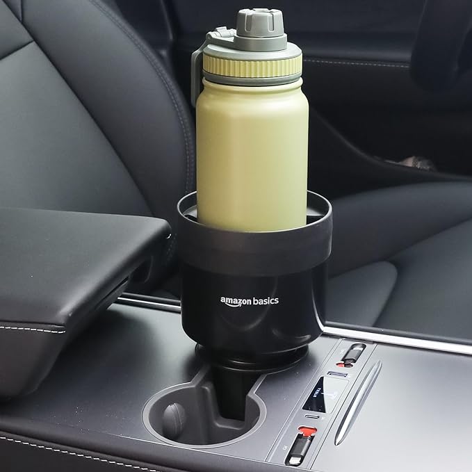 Amazon Basics Car Cup Holder Expander with Adjustable Base, Securely Holds Large Bottles 3.4 to 3.8 in Diameter, Compatible w