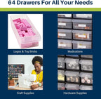 Akro-Mils 64-Drawer Plastic Drawer Storage Cabinet for Garage Organization, Bead Organizer, Building Bricks Storage, Teacher 