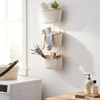 TeoKJ Over the Door Hanging Basket, 3-Tier Woven Cotton Wall-Mounted Storage Organizer Bag Decorative Hanging Nursery Baskets