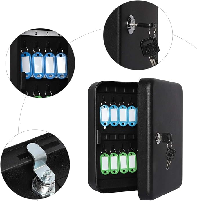 Jssmst Lock Keyboxes Wall Mount Security Key Storage Box, Locking Key Cabinet Wall Mount with 24 Key Hooks & Tags Key Labels,