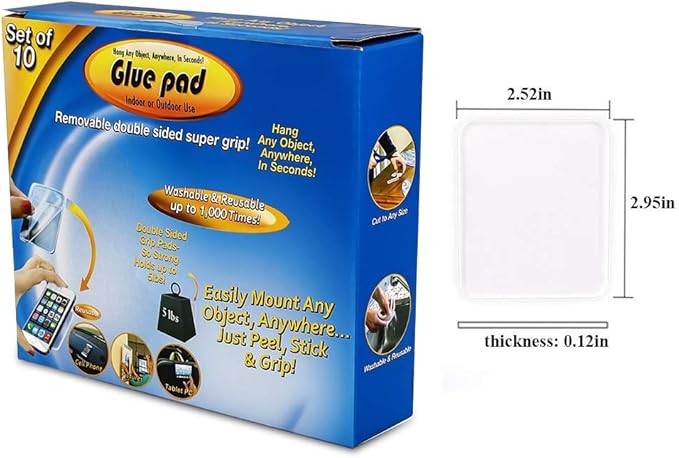 Sticky Gel Pads (10 Pack), As Seen On TV Removable Traceless Gripping Pad Washable Reusable Anti Slip Pad for Car Dashboard O
