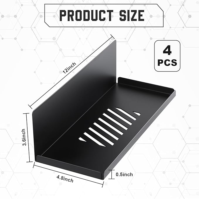 Therwen 4 Pack Magnetic Pegboard Shelves Wall Organizer Metal Pegboard Shelf Steel Tray Accessories Organizing Tools for Craf