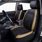 Flying Banner car seat Covers Protects Water Proof Faux Leather Carbon Fiber Front and Rear Bench (Black Beige, Full Set - 8P