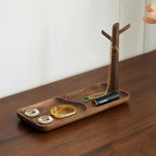 Black Walnut Solid Wood Key Dish Bowl for Entryway Table Square Tray With 3 Hooks, Open Storage for Keys, Wallet, Jewelry (Wa