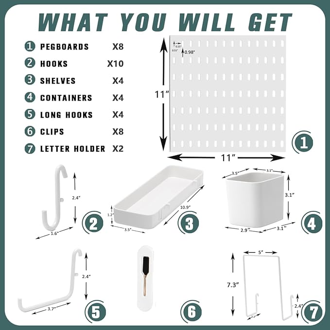 MULSAME Pegboard Combination Kit, Wall Mounted Storage Set with 8 Pegboards & 28 Accessories Hanging, Peg Boards Organizer fo