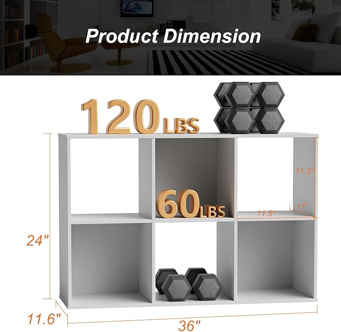 Sweetcrispy 6 Cube Storage Organizer - Open Cube Bookshelf with 3 Removable Back Panels, Display Storage Bookcase for Living 