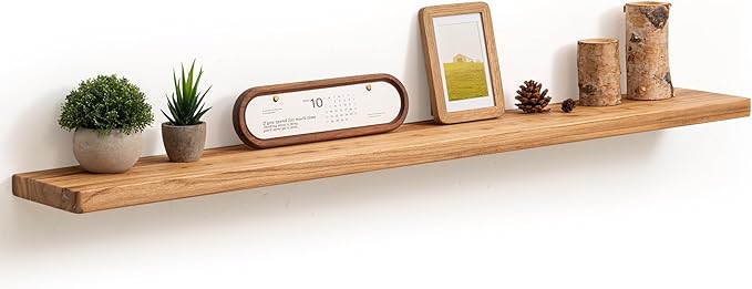 Fun Memories 48 Inch Floating Shelves for Wall, Solid Elm Wood Wall Shelf for Home Decor, Heavy-Duty Hardwood Floating Shelf 