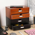Wooden Storage Box Rustic Desktop Organizer with 2 Drawers Office Desk Accessories Shelf Small Craft Storage Containers Apoth