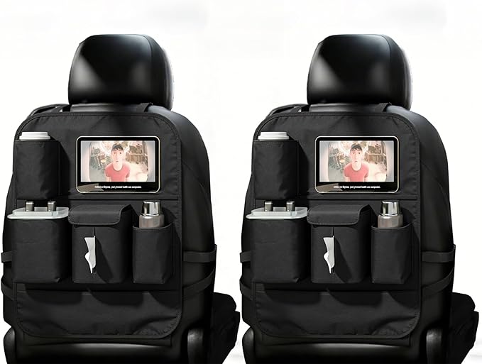 Car Seat Organizers,Multi-functional Back Seat Protectors, Storage Pouches, Child kicking prevention and Tray Holders Kick Mats Back (for Cars, Kids,and Rear Seats) (Black, 2 Pack)
