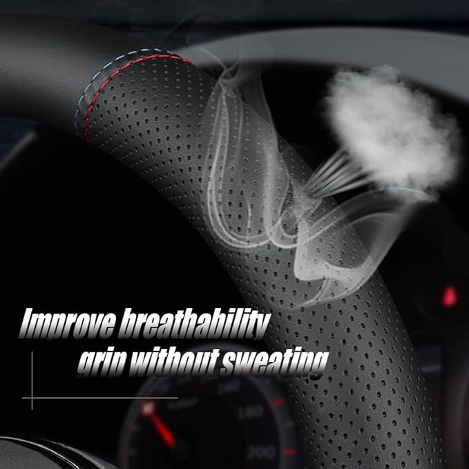 New Nappa Leather Car Steering Wheel Cover, Comfortable, Non-Slip, Sporty Style. for BMW Car Steering Wheel Covers. Black and