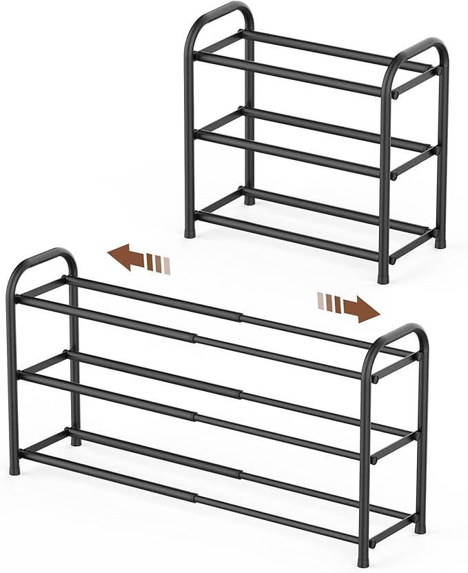 Gonfoam 3-Tier Expandable Shoe Rack,Adjustable Shoe Shelf Storage Organizer Heavy Duty Metal Free Standing Shoe Rack for Entr