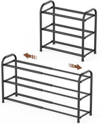 Gonfoam 3-Tier Expandable Shoe Rack,Adjustable Shoe Shelf Storage Organizer Heavy Duty Metal Free Standing Shoe Rack for Entr