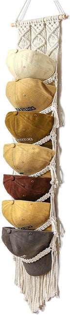 Boho Baseball Cap Hanger-1 Pack-Macrame Hat Organizer for Ball Caps Holder Over Door, Hat Rack for Wall, Cap Rack for Decorat
