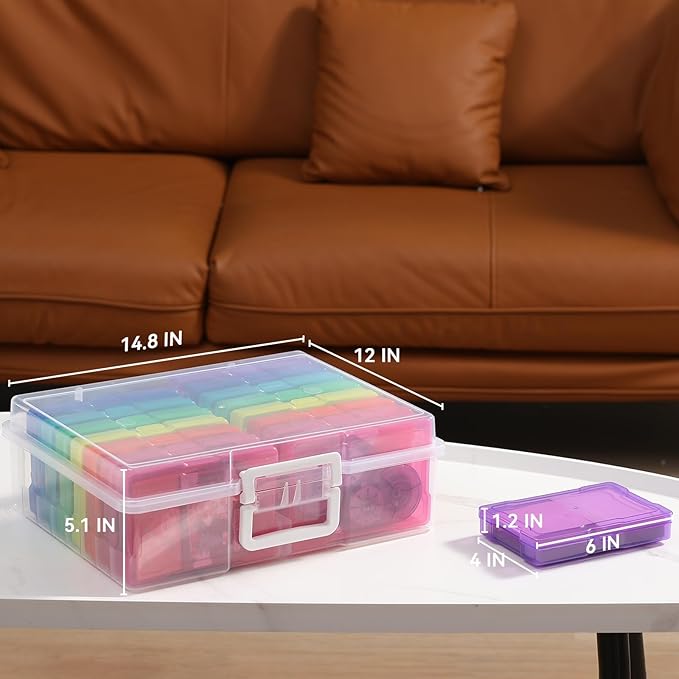 novelinks Transparent 4" x 6" Photo Cases and Clear Craft Keeper with Handle, 16 Inner Photo Organizers & Photo Storage Box, 