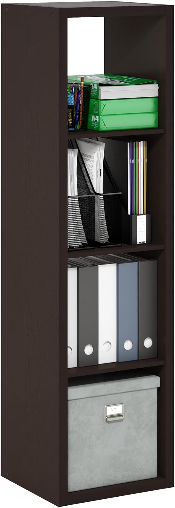 Furinno CUBICLE Book Shelf, Vertical 4-Cube Bookshelf, Extra Thick Horizontally & Vertically Reversible Bookcase with Open Ba