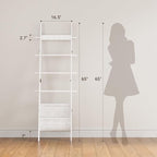 ELYKEN Blanket Ladder, 5-Tier Farmhouse Wooden Rack with Synthetic Leather Pocket, 4 Removable Hooks, Decorative Leaning Ladd
