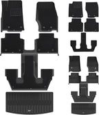 3W Floor Mats & Cargo Liner – Full Set (1st, 2nd & 3rd Row with Carpet) for Jeep Grand Cherokee L 2021-2025 2026 (Only for 6 Seat), Custom Fit TPE, All-Weather Waterproof,Black