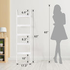 ELYKEN Blanket Ladder for Living Room, Farmhouse 5-Tier Quilt Holder with 4 Removable Hooks for Bathroom, Wood Towel Rack Dis