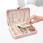 LANDICI Small Jewelry Box for Women Girls, PU Leather Travel Jewelry Case, Portable Jewelry Organizer Storage Holder Display 
