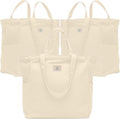 Nook Theory 3-Pack Reusable Grocery Bags - Heavy Duty, Large 12 Oz Cotton Canvas Reusable Shopping Bags With Pockets, 100% Cotton Cloth Grocery Totes, Foldable Multi Compartment (Cream)