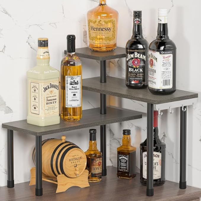 ZHWS Kitchen Countertop Organizer, Bathroom Counter Organizer, Adjustable 3 Tier Corner Shelf with 4 Metal Hooks for Counter 