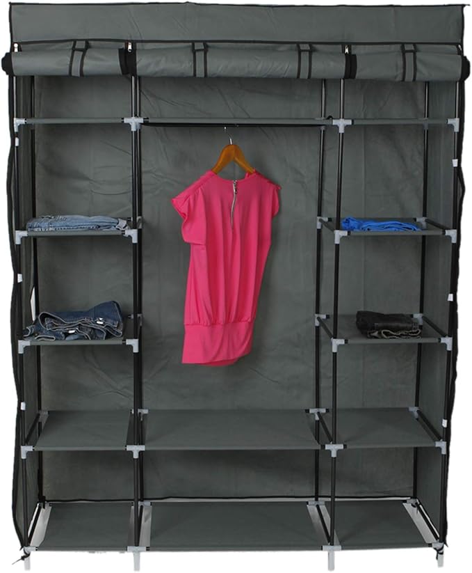 67" Freestanding Closet Organizer,Non-Woven Fabric Closet Wardrobe,Portable Covered Garment Rack,Steel Tube Wardrobe Clothes 