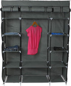 67" Freestanding Closet Organizer,Non-Woven Fabric Closet Wardrobe,Portable Covered Garment Rack,Steel Tube Wardrobe Clothes 