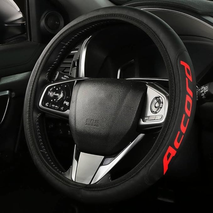 Leather Steering Wheel Cover Compatible with Accord Universal Size(red)