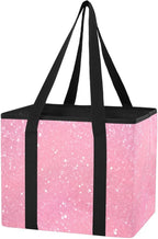 Glitter Blush Pink Reusable Grocery Bags Large Shopping Tote Bag with Reinforced Bottom Board, Water Resistant Foldable Stora