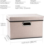 PRANDOM Foldable Storage Bin with Lid [3-Pack] Linen Fabric Decorative Storage Box Organizer Container Basket Cube with Handl