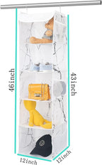 BrilliantJo 5 Shelves Hanging Closet Organizer, 2 Pack Hanging Storage with 6 Side Pockets for Clothes Shoes, 43"x12"x12"(Mar
