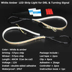 OPP ULITE White Amber Switchback Led Strip Lights, White DRL Amber Sequential Flowing Turn Signal Light, 114 PCS Led Chip Waterproof Car Flexible Tube Easy Paste Install, 2PC Pack