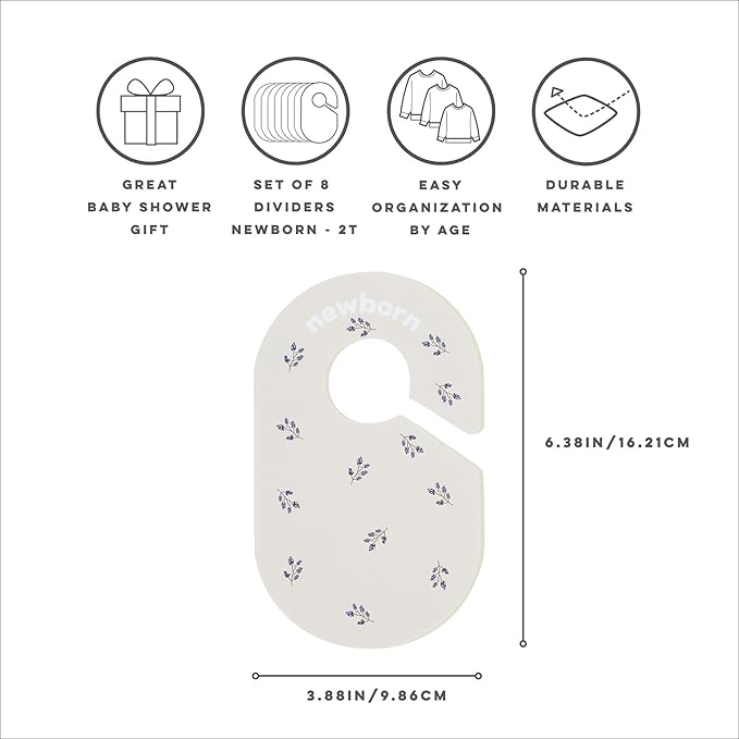 3 Sprouts Baby Closet Dividers 8-Piece Set Newborn to 2T - Double-Sided Organizer for Nursery Clothing Storage - Blueberry